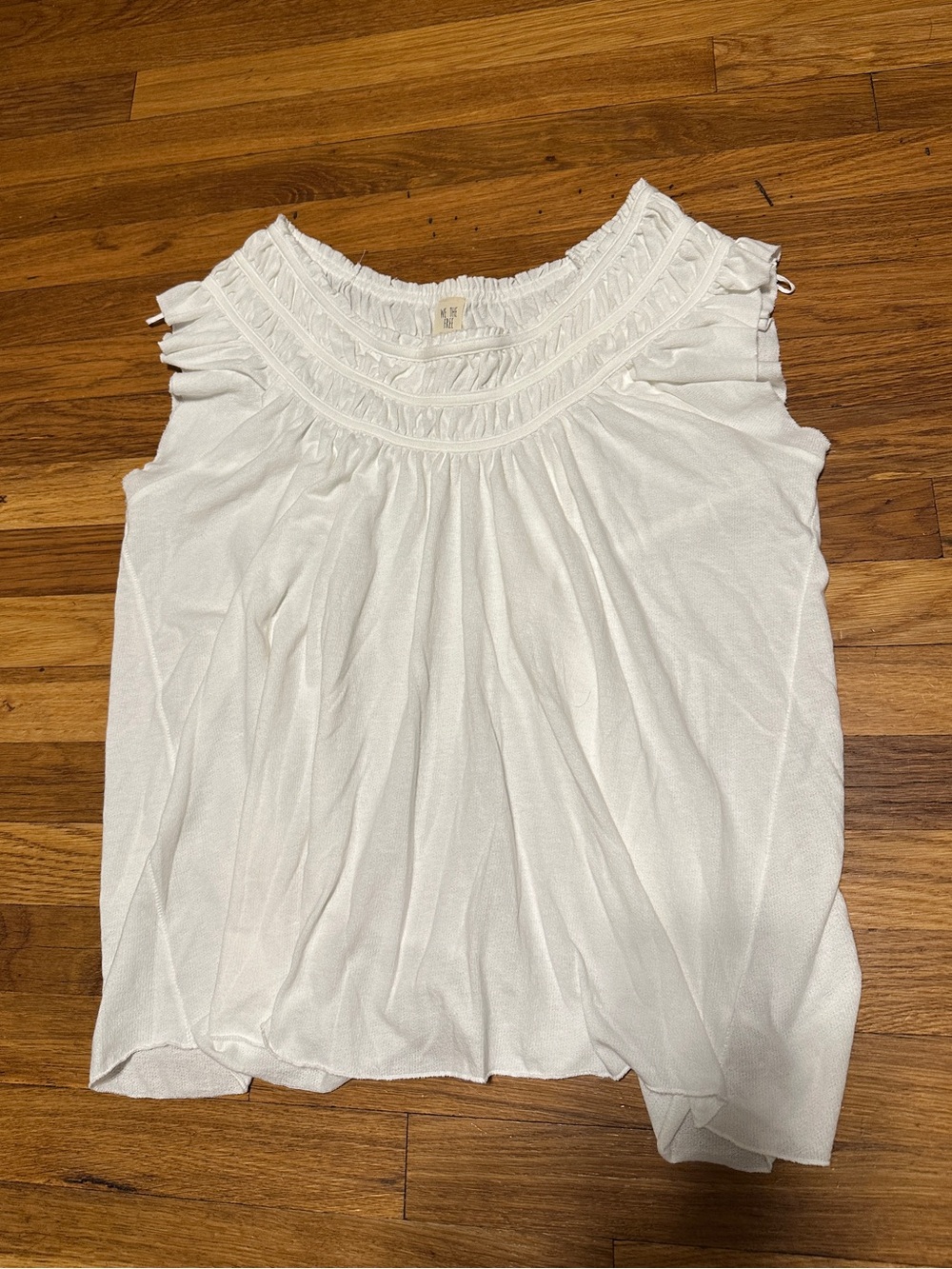 We The Free White Smocked Neck Cap-Sleeve Blouse